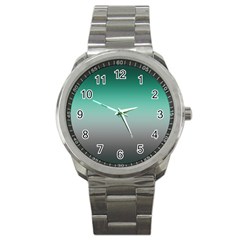 Teal Green And Grey Gradient Ombre Color Sport Metal Watch by SpinnyChairDesigns