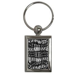 Abstract Black And White Stripes Checkered Pattern Key Chain (rectangle) by SpinnyChairDesigns