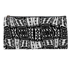 Abstract Black And White Stripes Checkered Pattern Pencil Case by SpinnyChairDesigns