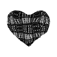 Abstract Black And White Stripes Checkered Pattern Standard 16  Premium Heart Shape Cushions by SpinnyChairDesigns