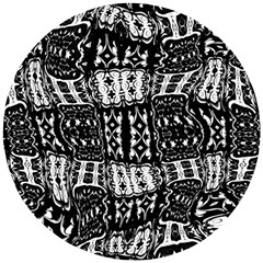 Abstract Black And White Stripes Checkered Pattern Wooden Puzzle Round by SpinnyChairDesigns