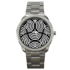 Abstract Black And White Shell Pattern Sport Metal Watch by SpinnyChairDesigns