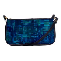 Blue Green Abstract Art Geometric Pattern Shoulder Clutch Bag by SpinnyChairDesigns