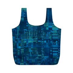 Blue Green Abstract Art Geometric Pattern Full Print Recycle Bag (m) by SpinnyChairDesigns