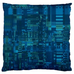 Blue Green Abstract Art Geometric Pattern Large Flano Cushion Case (one Side) by SpinnyChairDesigns