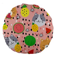 Cats And Fruits  Large 18  Premium Round Cushions by Sobalvarro