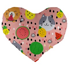 Cats And Fruits  Large 19  Premium Heart Shape Cushions by Sobalvarro