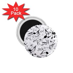 Black And White Music Notes 1 75  Magnets (10 Pack)  by SpinnyChairDesigns