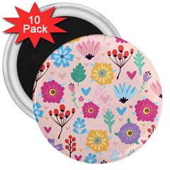 Tekstura-fon-tsvety-berries-flowers-pattern-seamless 3  Magnets (10 Pack)  by Sobalvarro