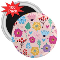 Tekstura-fon-tsvety-berries-flowers-pattern-seamless 3  Magnets (100 Pack) by Sobalvarro