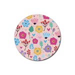 Tekstura-fon-tsvety-berries-flowers-pattern-seamless Rubber Round Coaster (4 pack)  Front