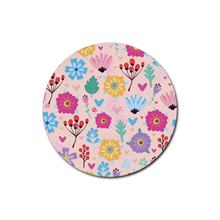 Tekstura-fon-tsvety-berries-flowers-pattern-seamless Rubber Round Coaster (4 pack) 