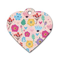 Tekstura-fon-tsvety-berries-flowers-pattern-seamless Dog Tag Heart (one Side) by Sobalvarro