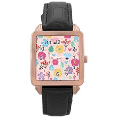 Tekstura-fon-tsvety-berries-flowers-pattern-seamless Rose Gold Leather Watch  by Sobalvarro