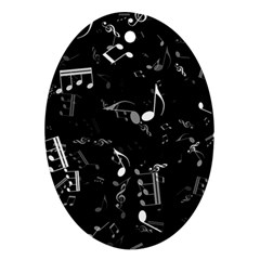 Black And White Music Notes Oval Ornament (two Sides) by SpinnyChairDesigns