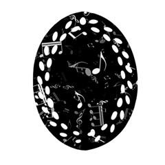 Black And White Music Notes Oval Filigree Ornament (two Sides) by SpinnyChairDesigns