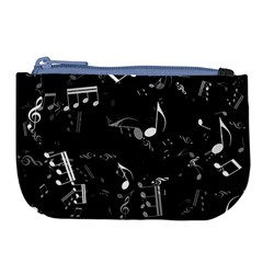 Black And White Music Notes Large Coin Purse by SpinnyChairDesigns