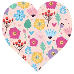 Tekstura-fon-tsvety-berries-flowers-pattern-seamless Wooden Puzzle Heart by Sobalvarro