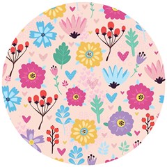 Tekstura-fon-tsvety-berries-flowers-pattern-seamless Wooden Puzzle Round by Sobalvarro