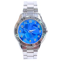 Electric Blue Geometric Pattern Stainless Steel Analogue Watch by SpinnyChairDesigns