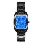 Electric Blue Geometric Pattern Stainless Steel Barrel Watch Front