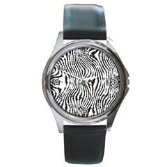 Zebra Print Stripes Round Metal Watch