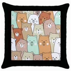 Colorful-baby-bear-cartoon-seamless-pattern Throw Pillow Case (Black)