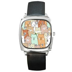 Colorful-baby-bear-cartoon-seamless-pattern Square Metal Watch