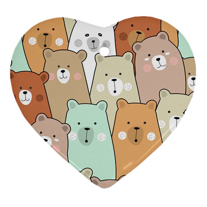 Colorful-baby-bear-cartoon-seamless-pattern Heart Ornament (Two Sides)