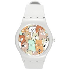 Colorful-baby-bear-cartoon-seamless-pattern Round Plastic Sport Watch (m) by Sobalvarro