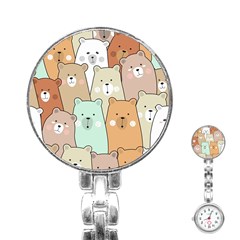 Colorful-baby-bear-cartoon-seamless-pattern Stainless Steel Nurses Watch by Sobalvarro