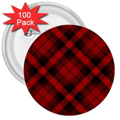 Red and Black Plaid Stripes 3  Buttons (100 pack) 