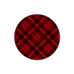 Red and Black Plaid Stripes Rubber Round Coaster (4 pack) 