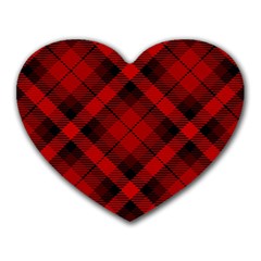 Red And Black Plaid Stripes Heart Mousepads by SpinnyChairDesigns