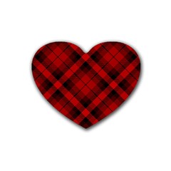 Red and Black Plaid Stripes Rubber Coaster (Heart) 