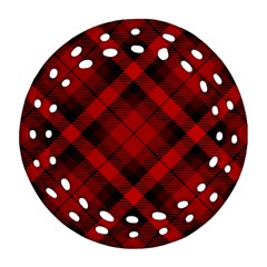 Red and Black Plaid Stripes Round Filigree Ornament (Two Sides)