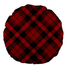 Red and Black Plaid Stripes Large 18  Premium Round Cushions