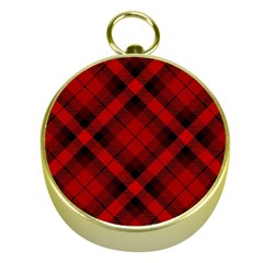 Red and Black Plaid Stripes Gold Compasses