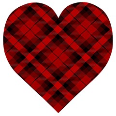 Red and Black Plaid Stripes Wooden Puzzle Heart