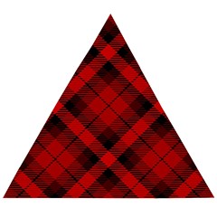 Red and Black Plaid Stripes Wooden Puzzle Triangle