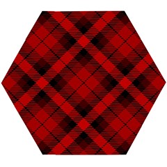 Red and Black Plaid Stripes Wooden Puzzle Hexagon