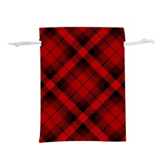 Red and Black Plaid Stripes Lightweight Drawstring Pouch (S)