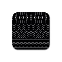 Black And White Minimalist Stripes  Rubber Coaster (square)  by SpinnyChairDesigns