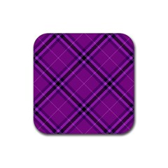 Purple And Black Plaid Rubber Coaster (square)  by SpinnyChairDesigns