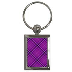 Purple And Black Plaid Key Chain (rectangle) by SpinnyChairDesigns