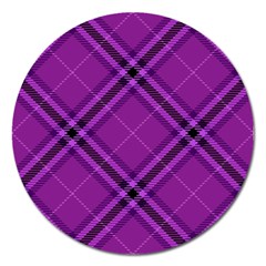 Purple And Black Plaid Magnet 5  (round) by SpinnyChairDesigns