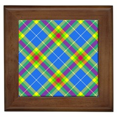 Clown Costume Plaid Striped Framed Tile by SpinnyChairDesigns