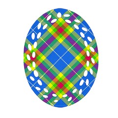 Clown Costume Plaid Striped Oval Filigree Ornament (two Sides) by SpinnyChairDesigns