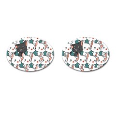 Seamless-cute-cat-pattern-vector Cufflinks (oval) by Sobalvarro