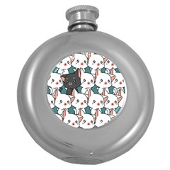 Seamless-cute-cat-pattern-vector Round Hip Flask (5 Oz) by Sobalvarro